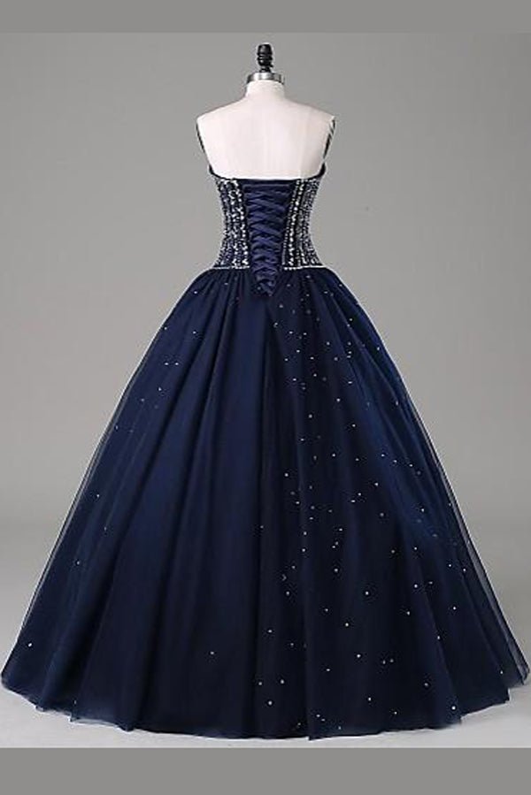 Quinceanera Dress Navy Blue Ball Gown Sweetheart Sleeveless Prom Dresses