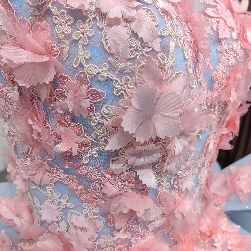 Quinceanera Sky Blue Flower Ball Gown Dress