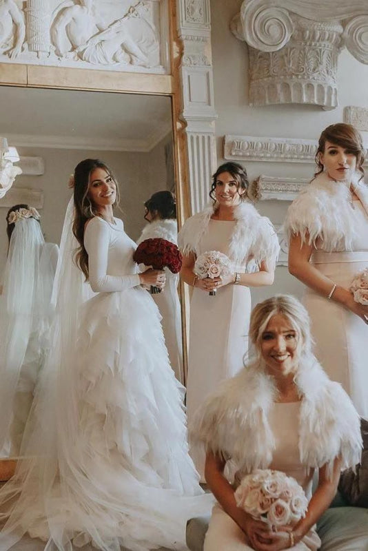 A-Line Tulle Long Sleeves Beach Wedding Dress Sweep Train