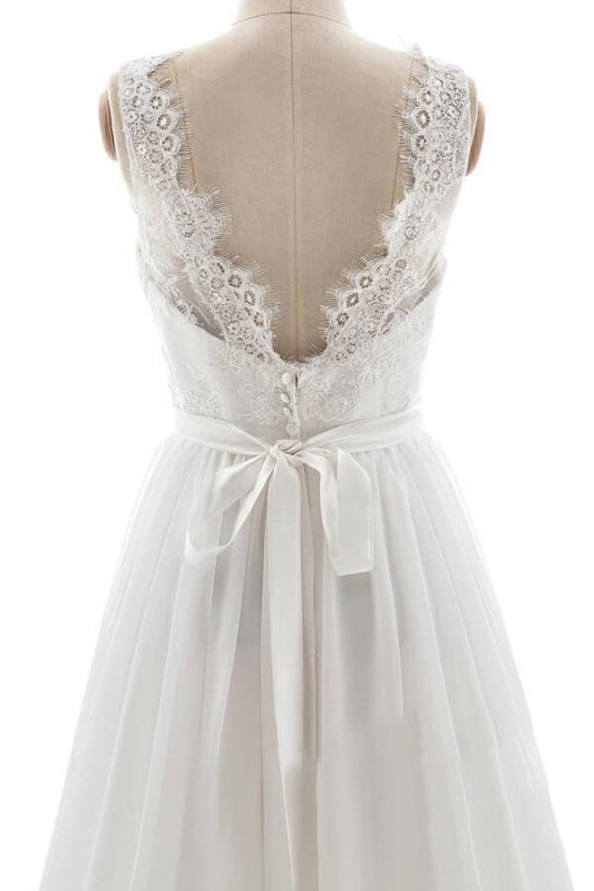 Affordable V-neck Lace Chiffon A-line Wedding Dress