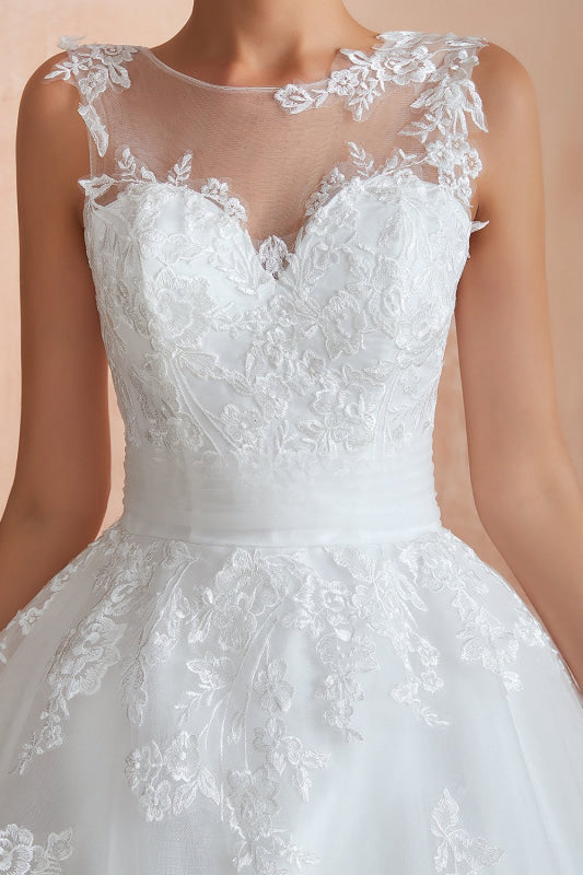 Amazing Illusion Appliques Tulle Wedding Dress