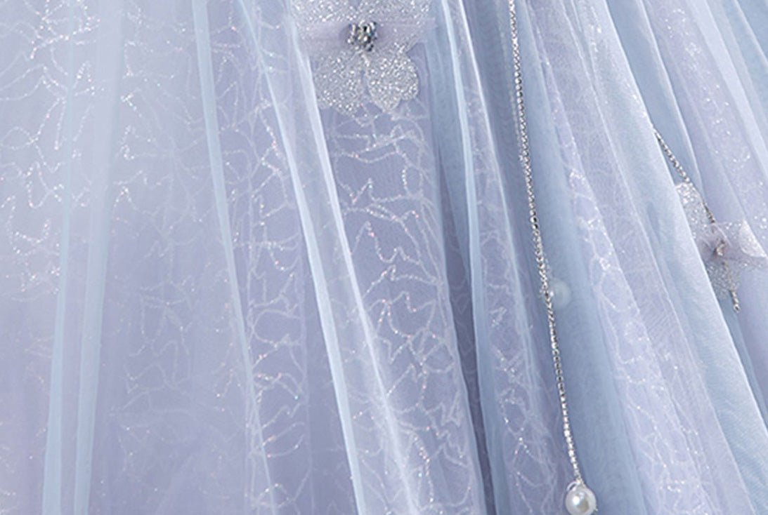 Ball-Gown Tulle Off The Shoulder Pearls Butterflies Quinceanera Dress with Appliqued