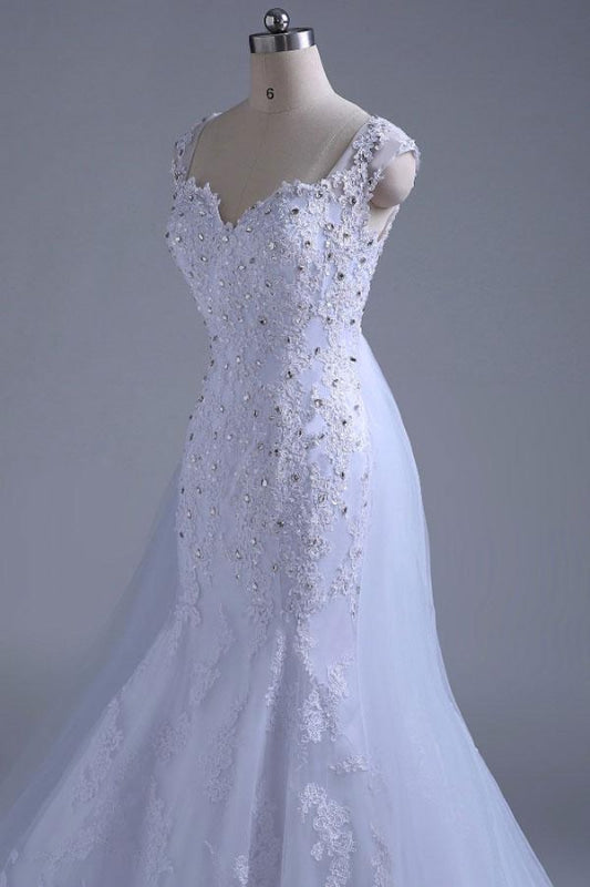 Beading Tulle Mermaid Floor Length Wedding Dress