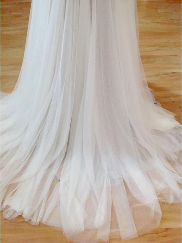Boho Style White Tulle and Lace Wedding Dresses