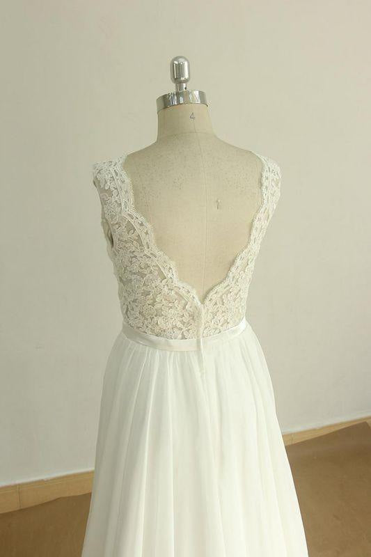 Bridelily Affordable V-neck Lace Chiffon Wedding Dress