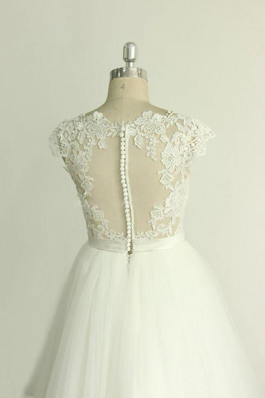 Bridelily Appliques Cap Sleeve Tulle A-line Wedding Dress