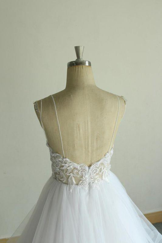 Bridelily Chic Strap Spaghetti Appliques Tulle Wedding Dress
