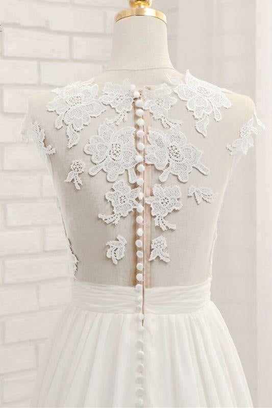 Bridelily Front Slit Appliques Chiffon A-line Wedding Dress