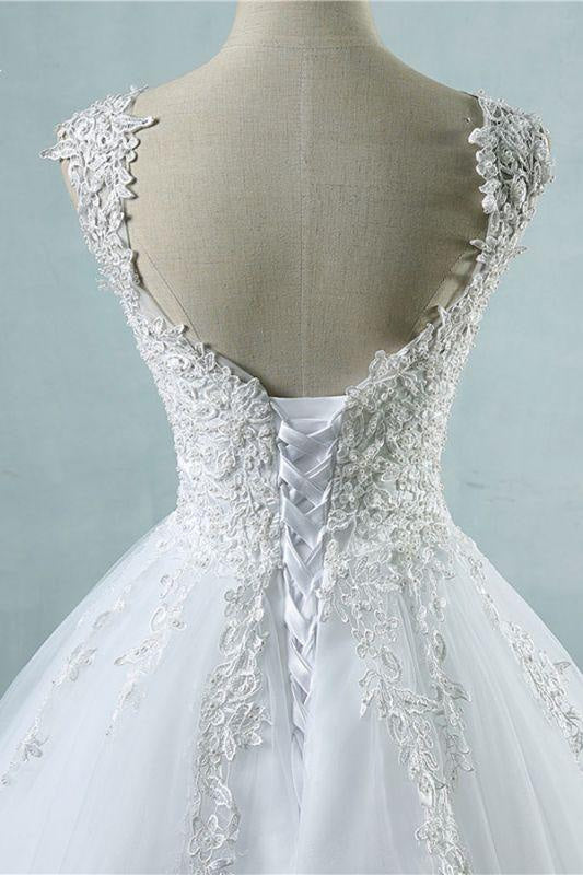 Bridelily Lace-up Appliques Tulle A-line Wedding Dress