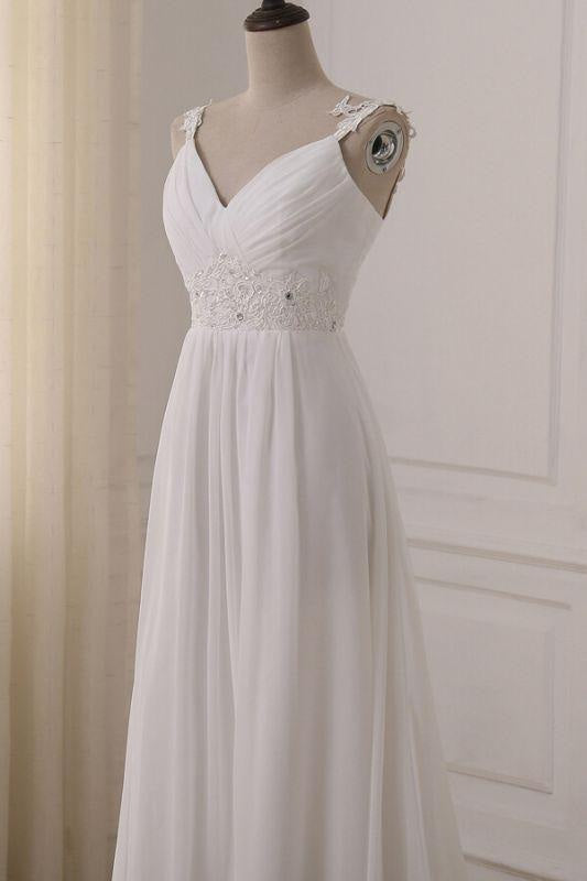 Bridelily Ruffle V-neck Empire Chiffon A-line Wedding Dress