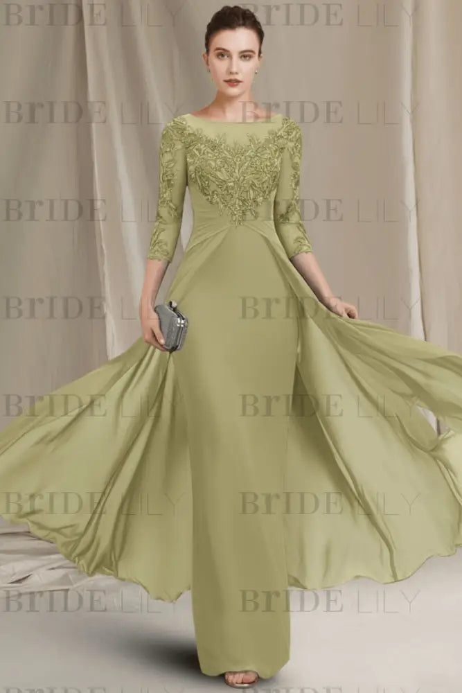 Chiffon A-Line Mother of the Bride Dresses Bateau with Lace Appliques