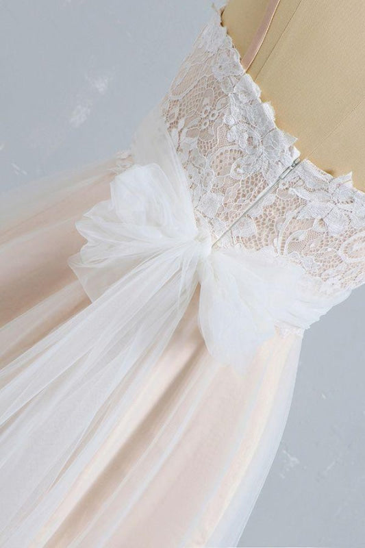 Cute Spaghetti Strap Lace A-line Wedding Dress