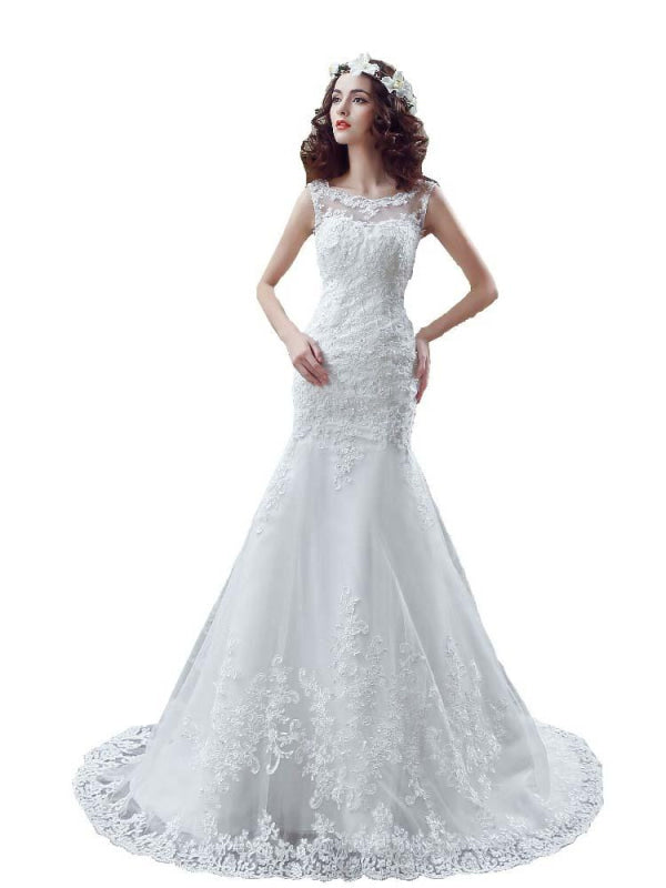 Elegant Beaded Tulle Mermaid Wedding Dresses