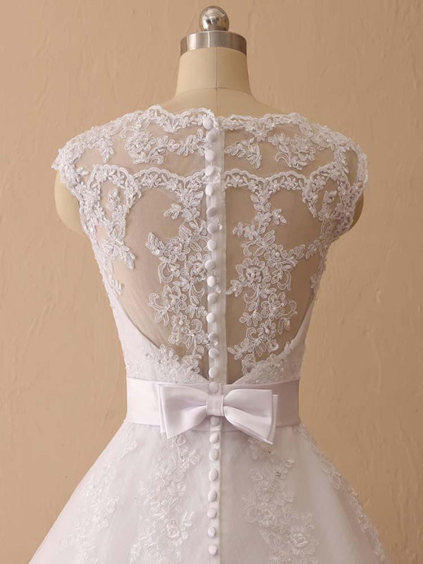 Elegant Cap Sleeves Lace Ball Gown Wedding Dresses