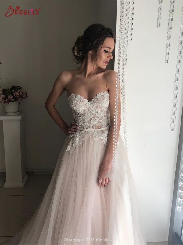 Elegant Sweethart Sleeeveless A-Line Tulle Wedding Dresses