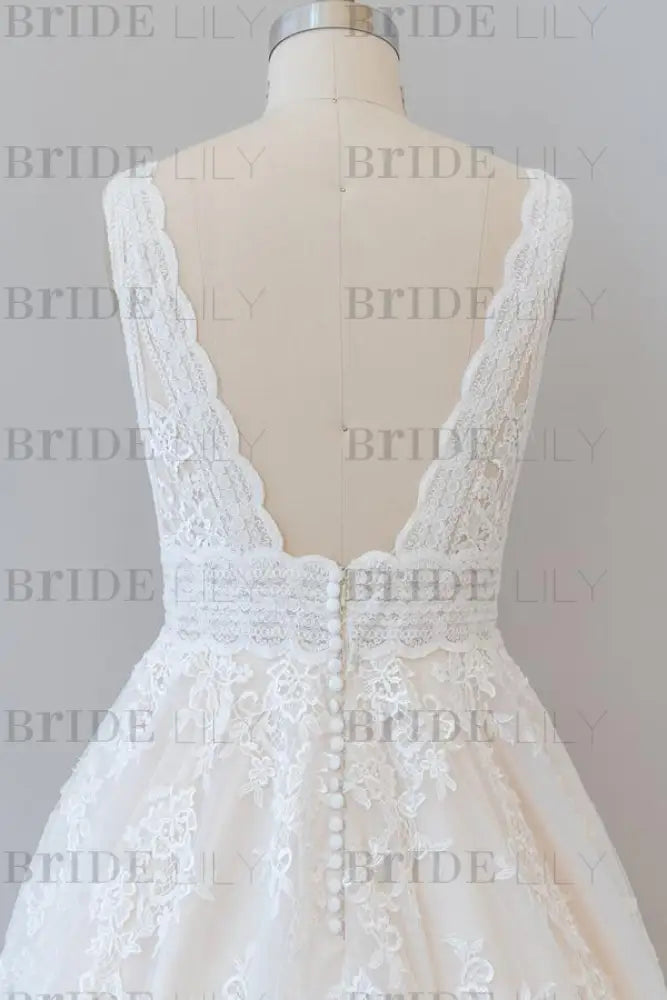 Elegant V-neck Appliques Tulle A-line Wedding Dress Sleeveless