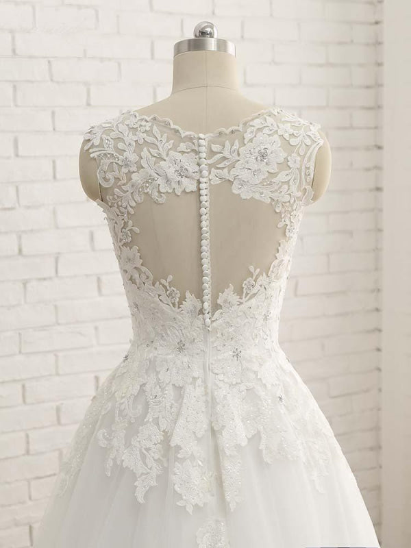 Elegant V-Neck Lace Ball Gown Wedding Dresses Aline
