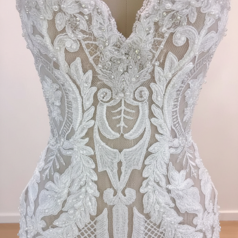 Elegant White V-Neck Mermaid Lace Wedding Dresses