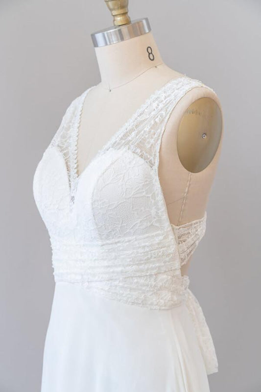 Empire V-neck Lace Chiffon A-line Wedding Dress