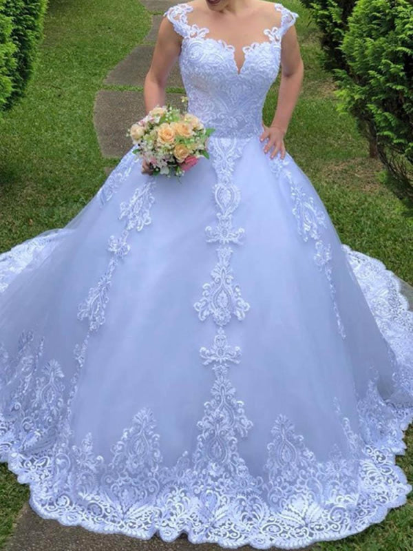 Exquisite Scoop Short Sleeve Zipper Lace Wedding Dresses