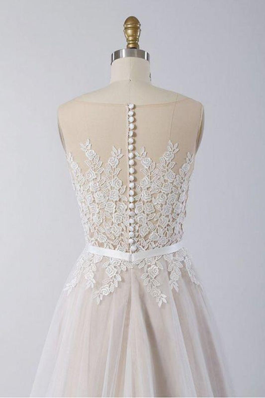 Floor Length Appliques A-line Tulle Wedding Dress