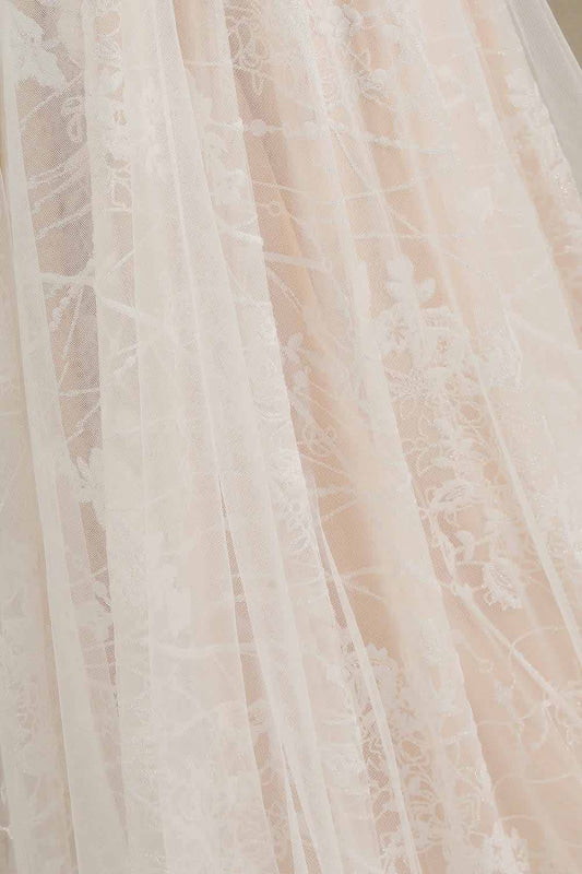 Gergrous Long Sleeve Lace Rulle Tulle A-line Wedding Dress