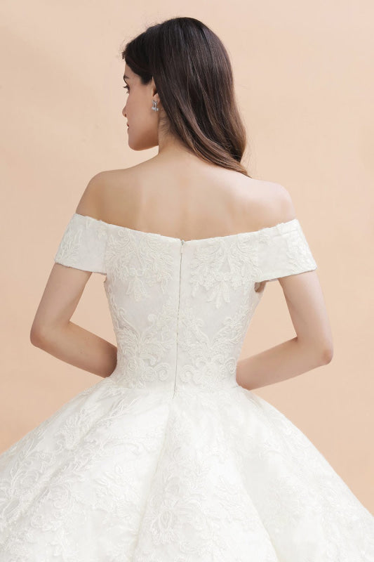 Gergrous Off The Shoulder Lace Beads Ball Gown Wedding Dress