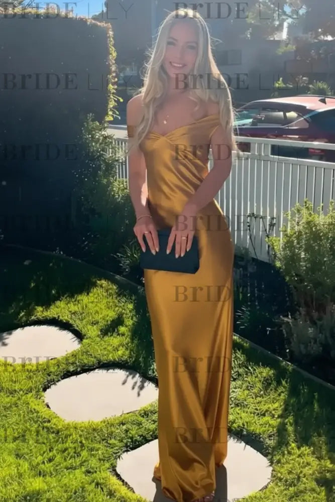 Off-the-Shoulder Ruffle Satin Mermaid Prom Dress