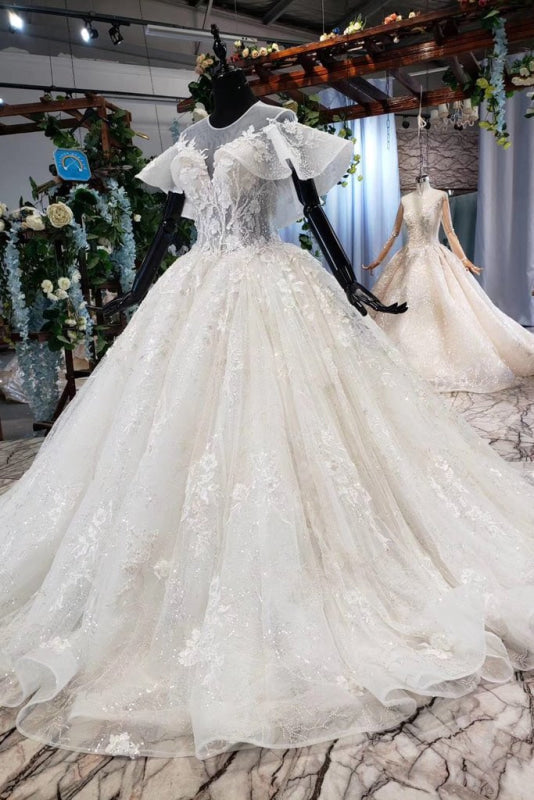 Gorgeous Ball Gown Big Princess Sleeves Wedding Dress