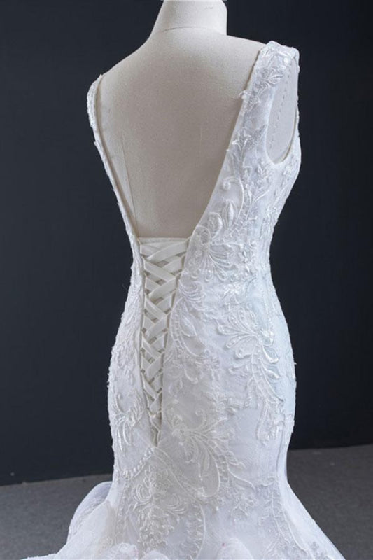 Graceful Lace-up Appliqes Mermaid Wedding Dress