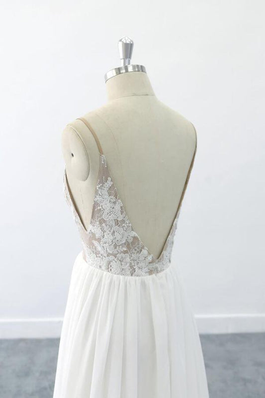 Graceful V-neck Lace Chiffon A-line Wedding Dress