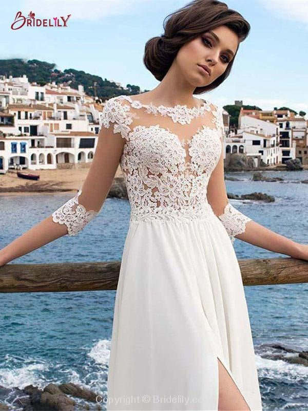 Half Sleeve Lace Appliques Wedding Dresses