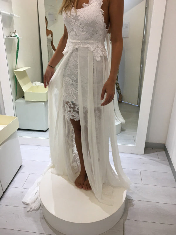 Spaghetti Straps Tulle Lace Aline Bohemian Wedding Dresses