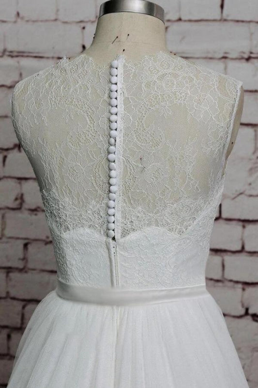 Illusion Lace Tulle Chapel Train Wedding Dress