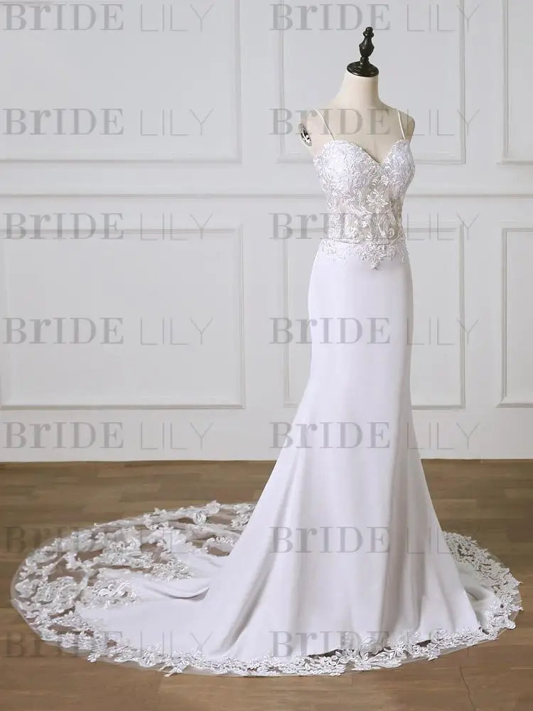 Lace Sweetheart Backless Mermaid Wedding Dresses with Train