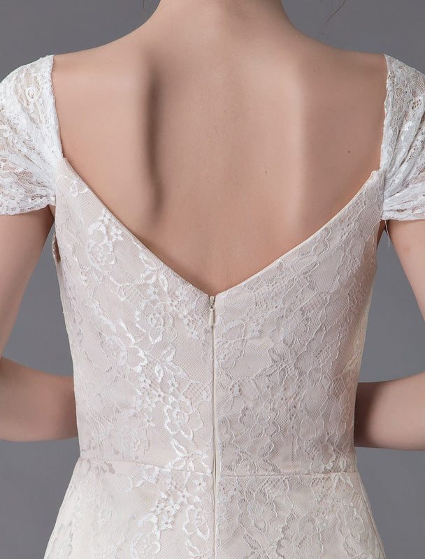 Lace Wedding Dress Vanilla Cream Sweetheart Short Sleeve Bridal Dress Mermaid Bridal Gown With Train