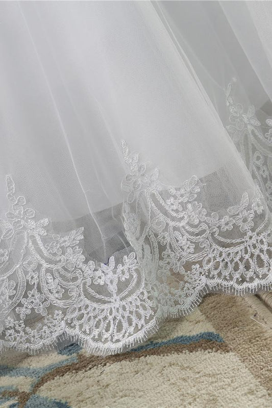 Latest Lace-up Tulle Appliques A-line Wedding Dress