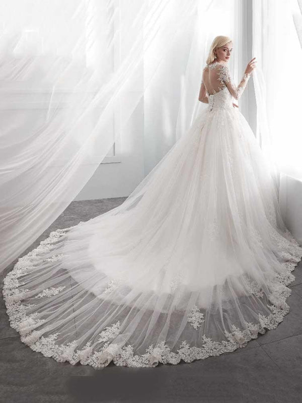 Long Sleeves Lace Ball Gown Wedding Dresses