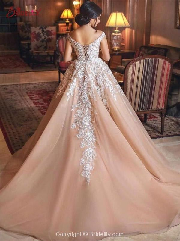 Luxury Appliques Lace-Up Ball Gown Wedding Dresses