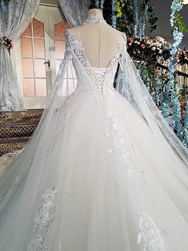 Luxury High Neck Lace Ball Gown Wedding Dresses