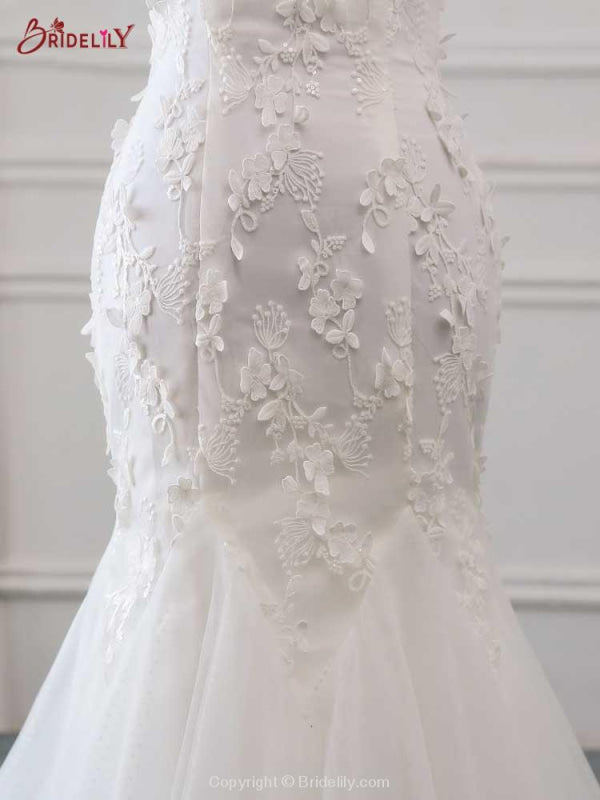 Off-the-Shoulder Flower Lace Mermaid Ruffles Wedding Dresses