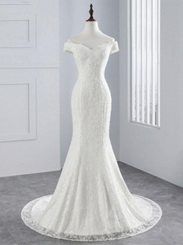 Off-the-Shoulder Beaded Mermaid Wedding Dresses