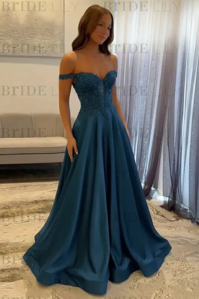 Off-the-Shoulder A-line Evening Dress Lace Prom Dress Long