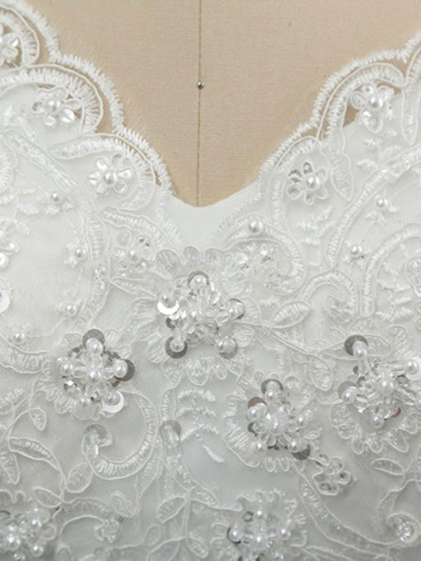 Off-the-Shoulder Lace Sequins Ball Gown Wedding Dresses