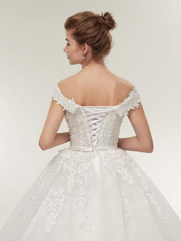Off-the-Shoulder Lace-Up Ball Gown Wedding Dresses