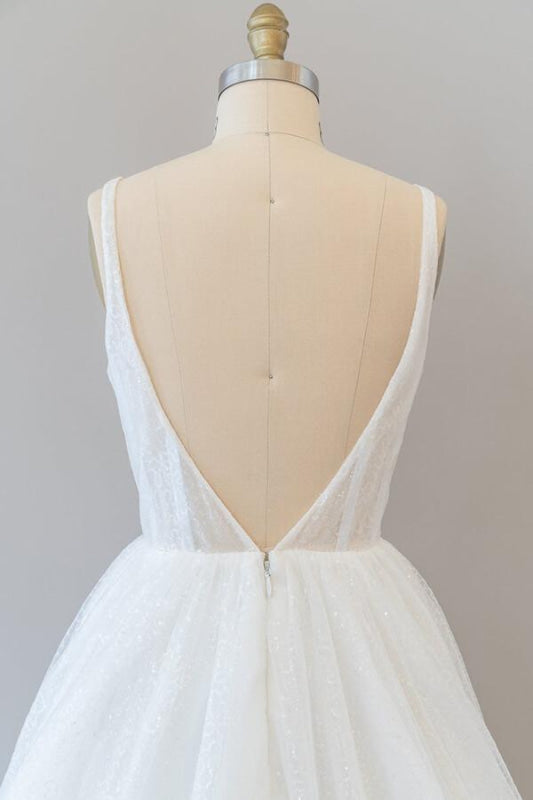 Open Back Sequins Tulle A-line Wedding Dress