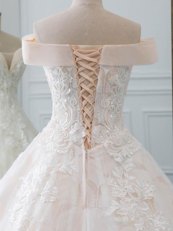 Popular Off-the-Shoulder Lace-Up Ball Gown Wedding Dresses