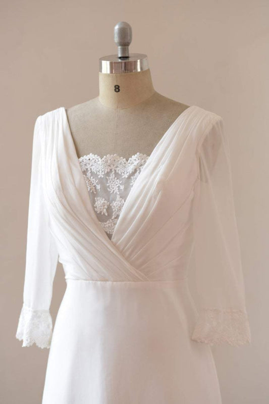 Boho 3/4 Sleeves Backless Long Chiffon Beach Wedding Dress