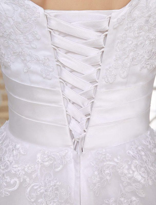 Simple Wedding Dresses Short Lace Applique Illusion Half Sleeve Tea Length Bridal Dress Exclusive