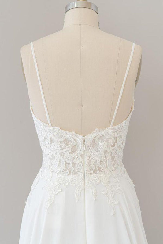 Spaghetti Strap Appliques Chiffon Wedding Dress